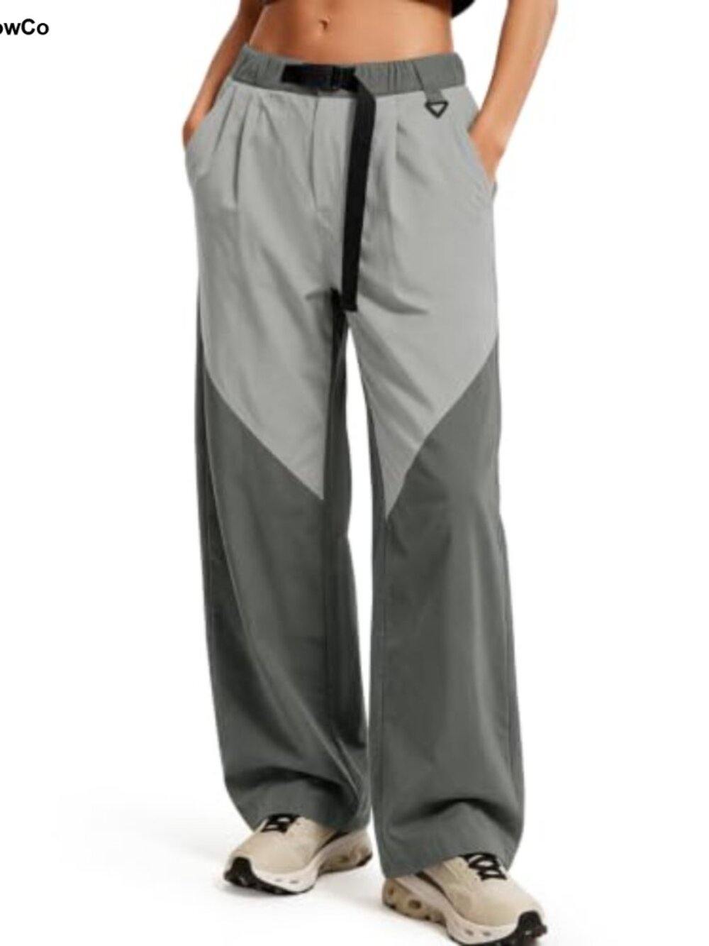 Aoysky Wide Leg Cargo Pants Color Block Belted Hiking Pants